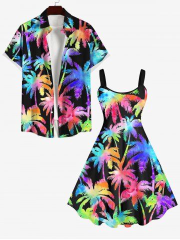 Coconut Tree Tie Dye Printed Print Plus Size Matching Hawaii Beach Outfit For Couples - MULTI-A