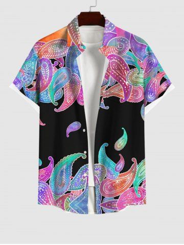 Plus Size Colorful Ombre Paisley Print Hawaii Button Pocket Shirt For Men - MULTI-A - S