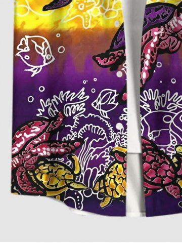 Plus Size Turtle Fish Seaweed Colorblock Print Sea Creatures Hawaii Shirt For Men
