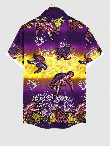 Plus Size Turtle Fish Seaweed Colorblock Print Sea Creatures Hawaii Shirt For Men