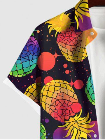 Plus Size Pineapple Paint Splatter Print Button Pocket Hawaii Shirt For Men