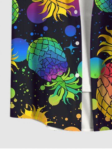 Plus Size Pineapple Paint Splatter Print Button Pocket Hawaii Shirt For Men