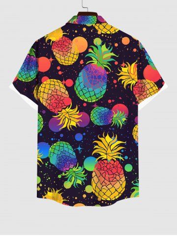 Plus Size Pineapple Paint Splatter Print Button Pocket Hawaii Shirt For Men