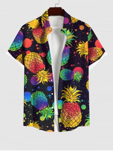 Plus Size Pineapple Paint Splatter Print Button Pocket Hawaii Shirt For Men