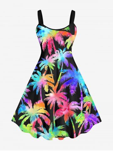 Plus Size Coconut Tree Tie Dye Print Hawaii Tank Dress - MULTI-A - 2X