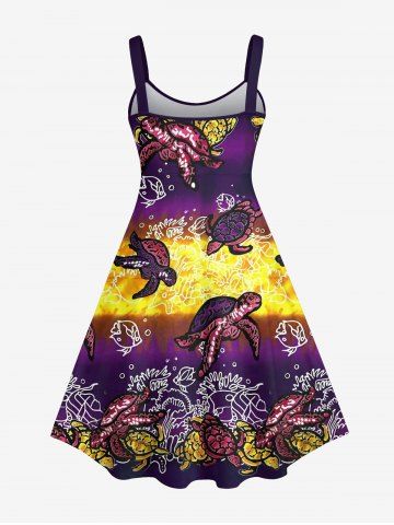 Plus Size Turtle Fish Seaweed Print Sea Creatures Hawaii Tank Dress