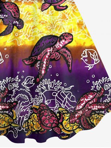 Plus Size Turtle Fish Seaweed Print Sea Creatures Hawaii Tank Dress