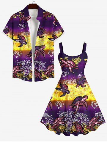 Plus Size Turtle Fish Seaweed Print Sea Creatures Hawaii Tank Dress