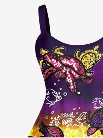 Plus Size Turtle Fish Seaweed Print Sea Creatures Hawaii Tank Dress