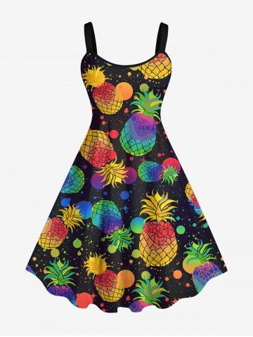 Plus Size Pineapple Paint Splatter Print Hawaii Tank Dress - BLACK - L
