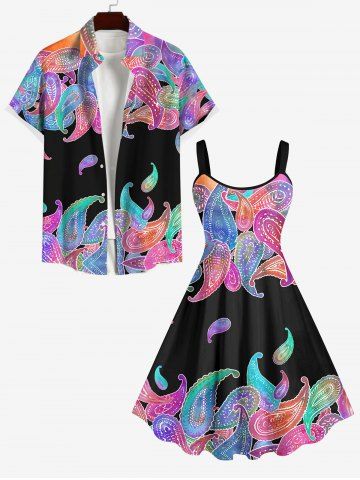 Colorful Ombre Paisley Print Plus Size Matching Hawaii Beach Outfit For Couples - BLACK