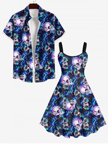 Skulls Glory Flower Print Plus Size Matching Hawaii Beach Outfit For Couples