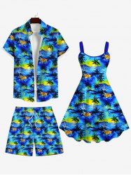 Coconut Tree Floral Sea Sun Print Plus Size Matching Hawaii Beach Outfit For Couples -  