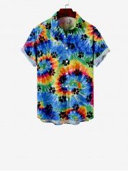 Kid's Colorful Spiral Tie Dye Cat Paw Print Hawaii Button Pocket Shirt -  