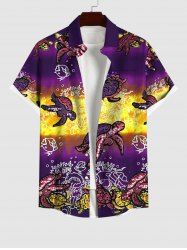 Plus Size Turtle Fish Seaweed Colorblock Print Sea Creatures Hawaii Shirt For Men -  