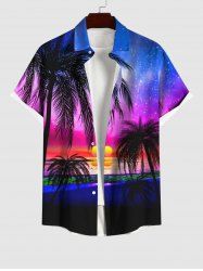 Chemise Imprimé Cocotier et Galaxie Grande Taille avec Poches - Multi-A 4XL