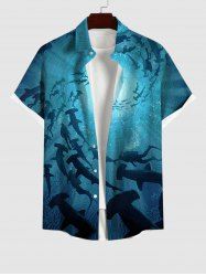 Plus Size Spiral Diver Fish Ombre Seabed Print Hawaii Button Pocket Shirt For Men -  