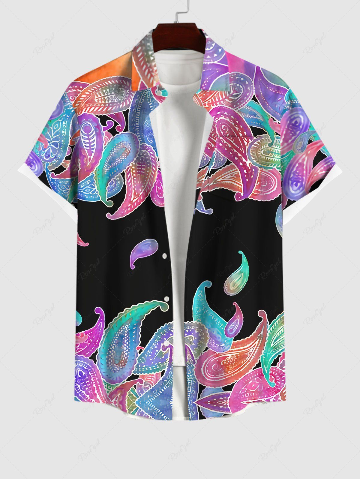 Chemise Imprimé Paisley Coloré Grande Taille avec Poche à Boutons pour Homme Multi-A 2XL