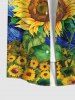 Oil Painting Sunflower Leaf Sun Print Plus Size Matching Hawaii Beach Outfit For Couples -  
