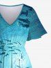 Robe Ligne A Fendue Drapeau Américain Imprimé Ombré de Grande Taille avec Poche - Bleu 4X