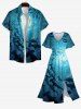 Robe Ligne A Fendue Drapeau Américain Imprimé Ombré de Grande Taille avec Poche - Bleu 4X