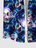 Plus Size Skulls Glory Flower Print Hawaii Button Pocket Shirt For Men -  