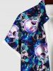 Plus Size Skulls Glory Flower Print Hawaii Button Pocket Shirt For Men -  