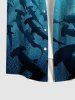Plus Size Spiral Diver Fish Ombre Seabed Print Hawaii Button Pocket Shirt For Men -  