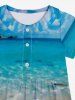 Kid's Shell Starfish Ombre Sea Print Hawaii Button Dress -  