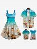 Kid's Shell Starfish Ombre Sea Print Hawaii Button Dress -  
