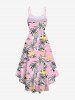 Plus Size Coconut Tree Floral Banana Pineapple Beach Print High Low Asymmetric Hawaii Backless Cami Dress -  