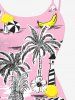 Plus Size Coconut Tree Floral Banana Pineapple Beach Print High Low Asymmetric Hawaii Backless Cami Dress -  