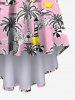 Plus Size Coconut Tree Floral Banana Pineapple Beach Print High Low Asymmetric Hawaii Backless Cami Dress -  
