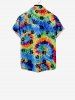 Kid's Colorful Spiral Tie Dye Cat Paw Print Hawaii Button Pocket Shirt -  