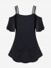 Gothic Cold Shoulder Distressed Skulls Rose Flower Horn Print Cami T-shirt -  