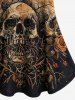 Gothic Cold Shoulder Distressed Skulls Rose Flower Horn Print Cami T-shirt -  