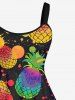 Robe Hawaïen Ananas Peinture Eclaboussée Imprimée de Grande Taille - Noir L