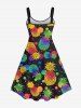 Robe Hawaïen Ananas Peinture Eclaboussée Imprimée de Grande Taille - Noir 5X