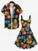 Robe Hawaïen Ananas Peinture Eclaboussée Imprimée de Grande Taille - Noir 5X