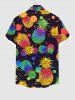 Plus Size Pineapple Paint Splatter Print Button Pocket Hawaii Shirt For Men -  