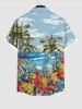 Plus Size Pineapple Coconut Tree Flowers Sea Waves Cloud Print Buttons Pocket Hawaii Shirt For Men -  