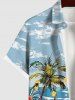 Plus Size Pineapple Coconut Tree Flowers Sea Waves Cloud Print Buttons Pocket Hawaii Shirt For Men -  