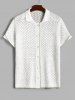 Men's Matching Two Piece Openwork Pointelle Knit Polo Collar Short Sleeves Shirt and Drawstring Casual Shorts Set -  