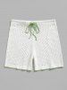 Men's Matching Two Piece Openwork Pointelle Knit Polo Collar Short Sleeves Shirt and Drawstring Casual Shorts Set -  
