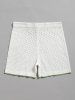 Men's Matching Two Piece Openwork Pointelle Knit Polo Collar Short Sleeves Shirt and Drawstring Casual Shorts Set -  