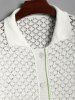 Men's Matching Two Piece Openwork Pointelle Knit Polo Collar Short Sleeves Shirt and Drawstring Casual Shorts Set -  