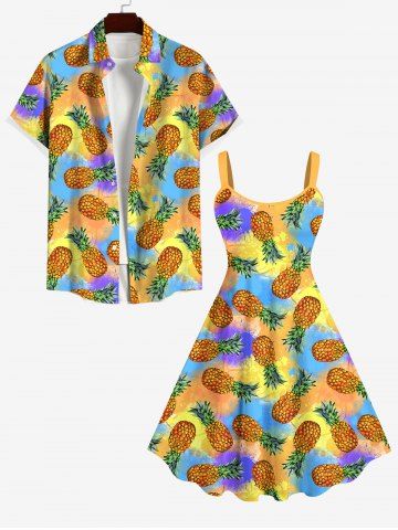 Pineapple Splatter Tie Dye Colorblock Print Plus Size Matching Hawaii Beach Outfit For Couples - MULTI-A