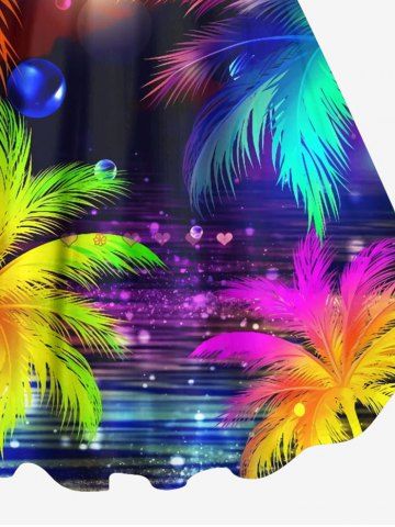 Plus Size Galaxy Bubble Ombre Coconut Tree Print Hawaii Tank Dress