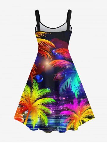 Plus Size Galaxy Bubble Ombre Coconut Tree Print Hawaii Tank Dress