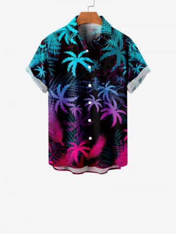 Kid's Ombre Coconut Tree Palm Leaf Print Buttons Pocket Hawaii Shirt - BLACK - 110